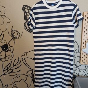 Striped Navy and White T-Shirt Dress